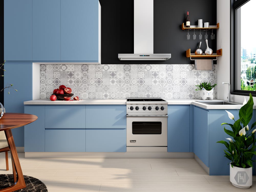 Kitchen with marble backsplash design in Kelowna